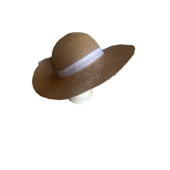 Woven Natural Fiber Hat Ivory Ribbon Detail One Size - Picture 3 of 4